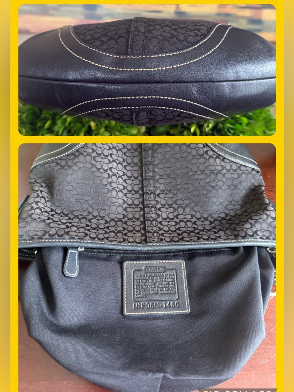 COACH F05N-1460 🖤BLACK🖤 VINTAGE SIGNATURE JACQUARD LEATHER HOBO BAG 🌟EUC🌟 - Picture 11 of 17